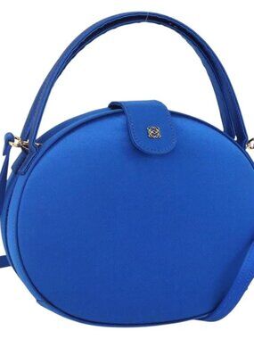 LOEWE Hand Bag Satin 2way Blue Gold Auth